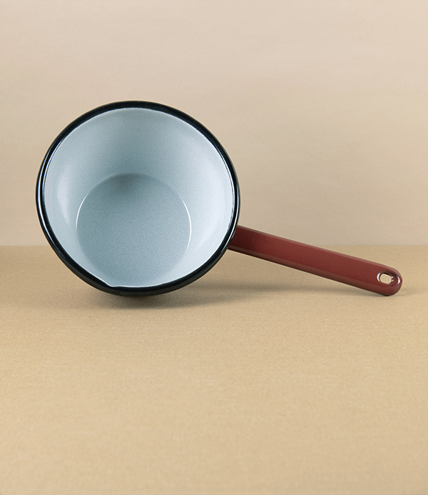 Romanian Enamel Conical Milk or Saucepan, Burgundy