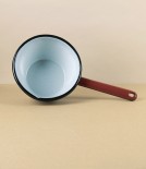 Romanian Enamel Conical Milk or Saucepan, Burgundy