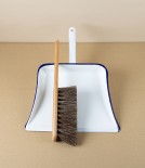 Romanian Enamel Dustpan with Hand-Painted Navy Rim