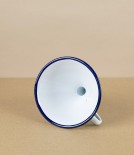 Romanian Enamel Funnel with Hand-Painted Navy Rim