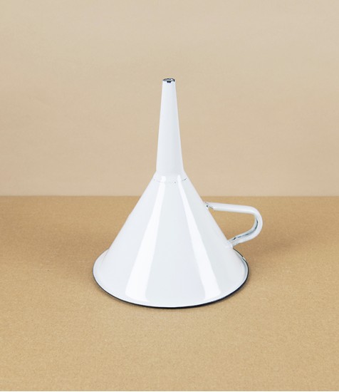Romanian Enamel Funnel with Hand-Painted Navy Rim