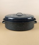 Romanian Enamel Lidded Cocotte or Roaster, Speckled Black