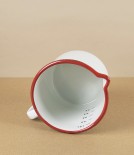 Romanian Enamel Measuring Jug with Hand-Painted Scarlet Rim