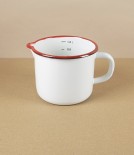 Romanian Enamel Measuring Jug with Hand-Painted Scarlet Rim