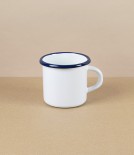 Romanian Enamel Mug with Hand-Painted Navy Rim