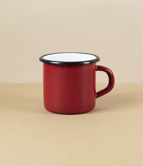 Romanian Enamel Mug, Bordeaux, with Hand-Painted Black Rim