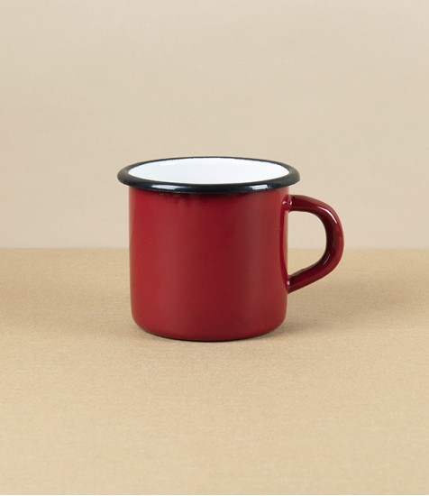 Romanian Enamel Mug, Bordeaux, with Hand-Painted Black Rim