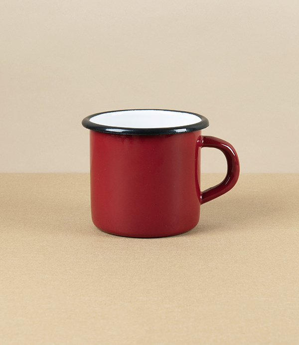 Romanian Enamel Mug, Bordeaux, with Hand-Painted Black Rim