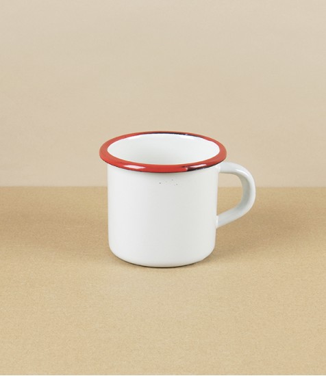 Romanian Enamel Mug with Hand-Painted Scarlet Rim
