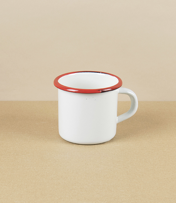 Romanian Enamel Mug with Hand-Painted Scarlet Rim