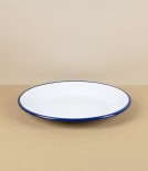 Romanian Enamel Plate with Hand-Painted Navy Rim, 24cm