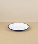 Romanian Enamel Plate with Hand-Painted Navy Rim, 18cm