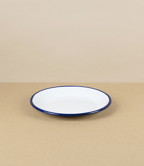 Romanian Enamel Plate with Hand-Painted Navy Rim, 18cm