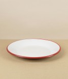 Romanian Enamel Plate with Hand-Painted Scarlet Rim, 24cm