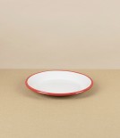 Romanian Enamel Plate with Hand-Painted Scarlet Rim, 18cm