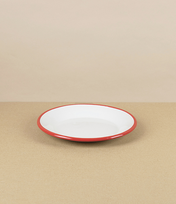 Romanian Enamel Plate with Hand-Painted Scarlet Rim, 18cm