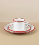 Romanian Enamel Mug with Hand-Painted Scarlet Rim