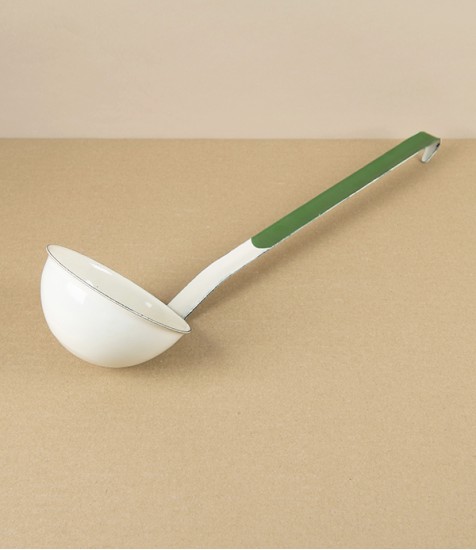 Romanian Enamel Ladle, Cream & Green, 9cm