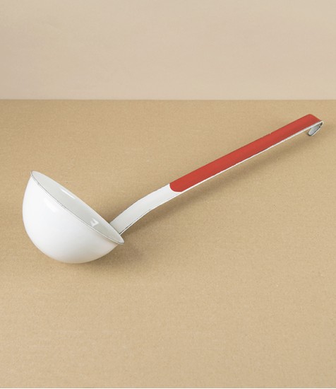 Romanian Enamel Ladle, White & Scarlet, 9cm