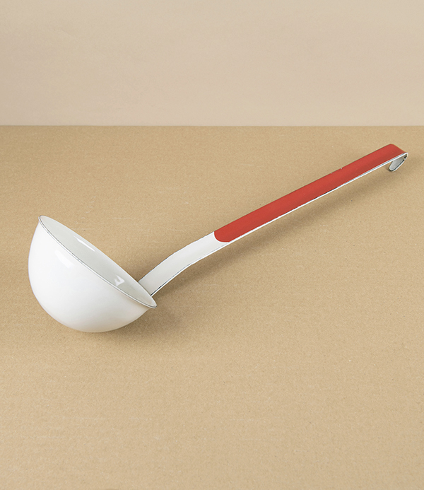 Romanian Enamel Ladle, White & Scarlet, 9cm