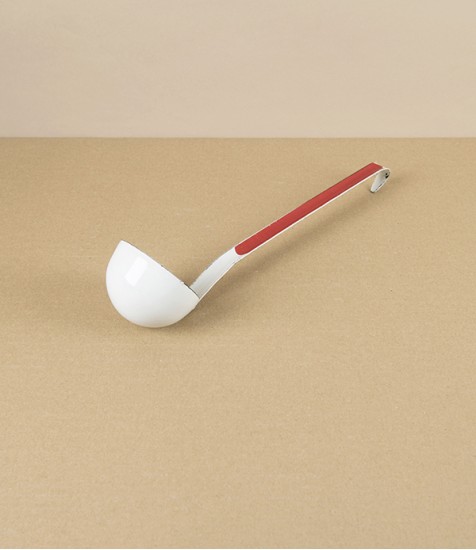 Romanian Enamel Ladle, White & Scarlet, 6cm