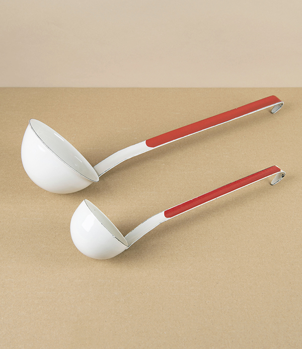 Romanian Enamel Ladle, White & Scarlet, 9cm