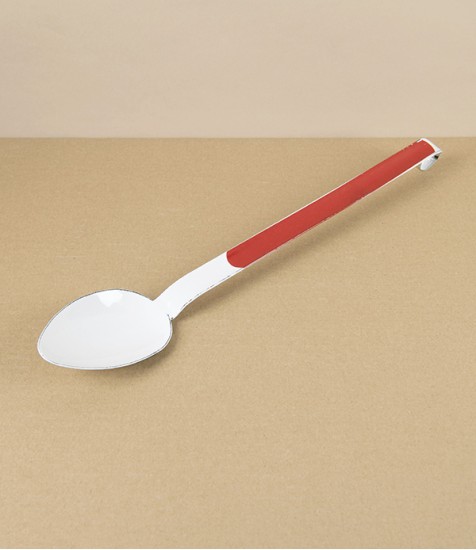 Romanian Enamel Serving Spoon, White & Scarlet 
