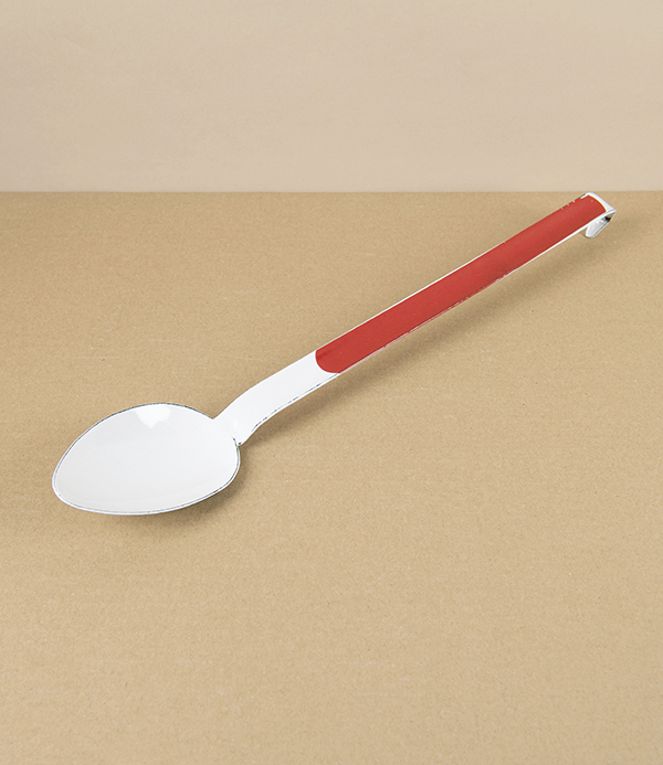 Romanian Enamel Serving Spoon, White & Scarlet 