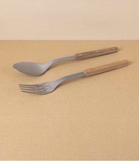 French Teak Handled Serving Set, 26cm