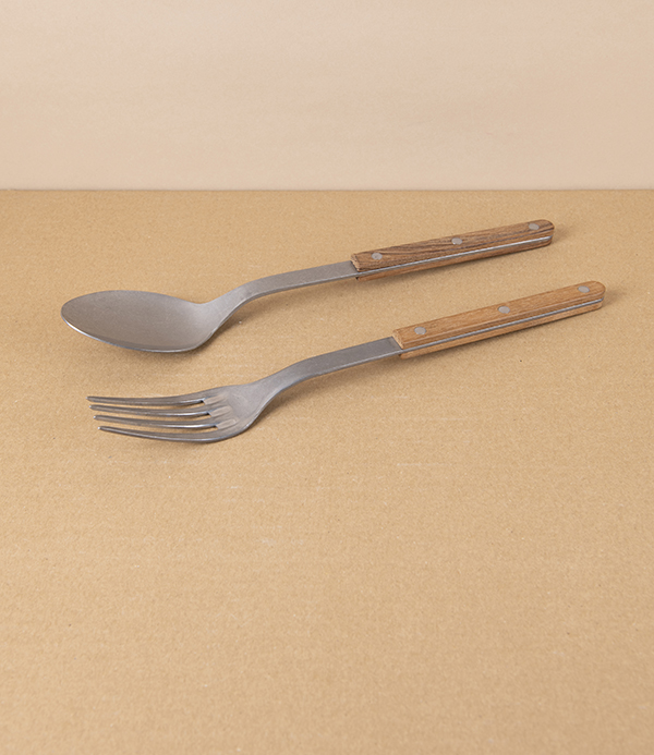 French Teak Handled Serving Set, 26cm