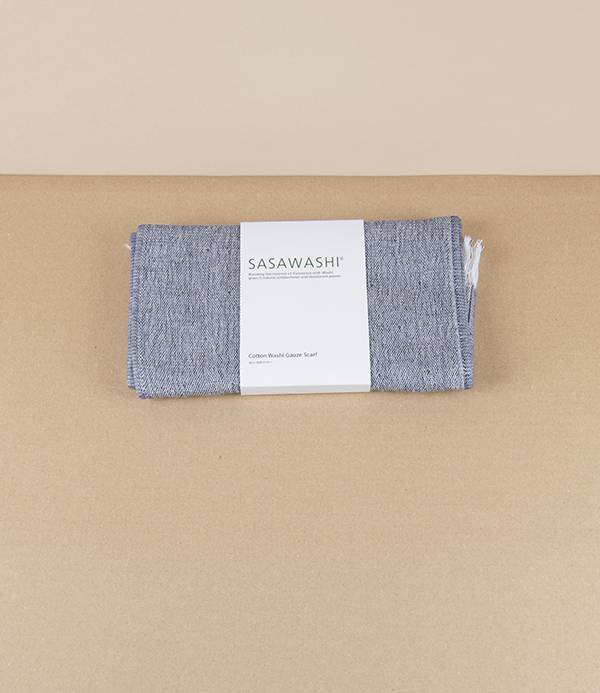 Washi Paper & Cotton Woven Gauze Summer Scarf, Navy