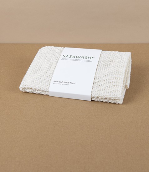 Kumazasa Washi Exfoliating Mesh Towel for the Body, Natural White