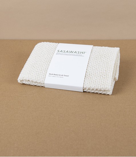 Kumazasa Washi Exfoliating Mesh Towel for the Body, Natural White