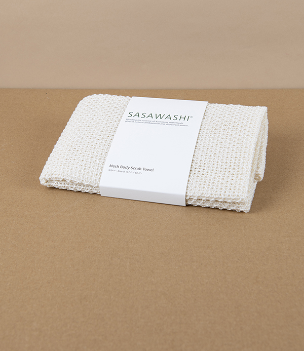 Kumazasa Washi Exfoliating Mesh Towel for the Body, Natural White