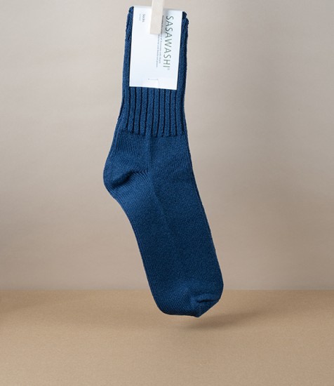 Woven Washi Paper Ribbed Socks, Navy, Large