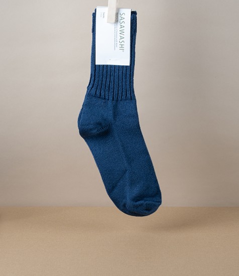 Woven Washi Paper Ribbed Socks, Navy, Medium