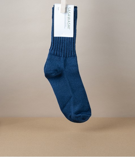 Woven Washi Paper Ribbed Socks, Navy, Medium