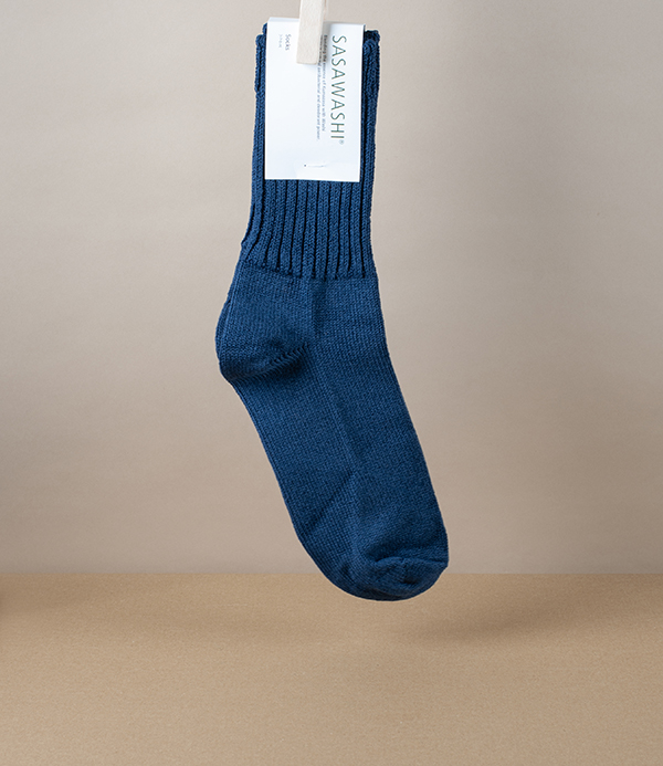 Woven Washi Paper Ribbed Socks, Navy, Medium