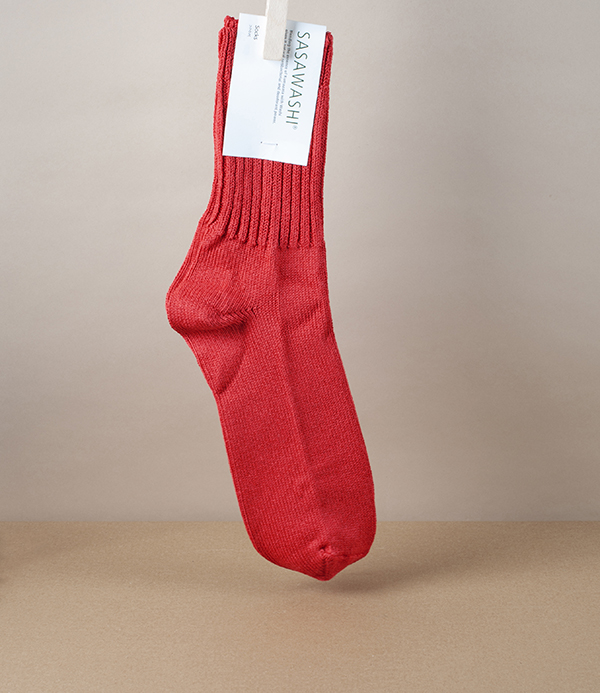 Woven Washi Paper Ribbed Socks, Red, Large