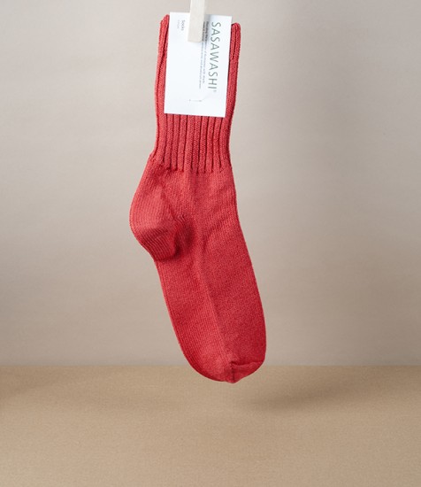 Woven Washi Paper Ribbed Socks, Red, Medium