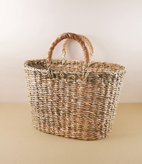 Woven Seagrass Basket with Leather Handles