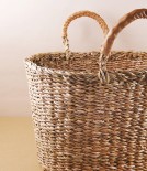 Woven Seagrass Basket with Leather Handles