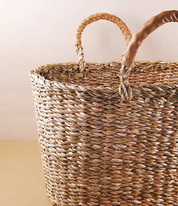 Woven Seagrass Basket with Leather Handles