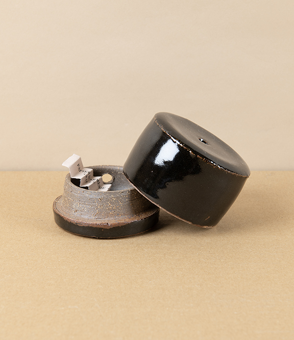 Simon Horton Incense Box, Stoneware, Tenmoku