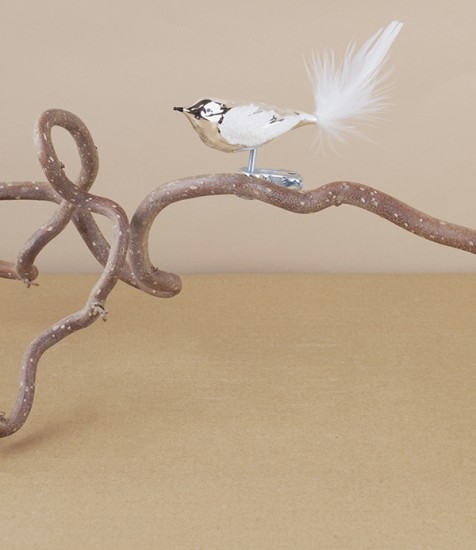 Mouth-Blown Glass Silver Bird with Feather Tail