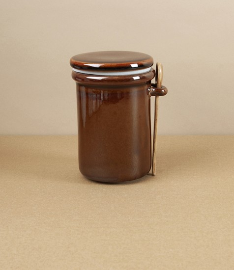Stoneware Storage Jar with Wooden Spoon, Large, Brown
