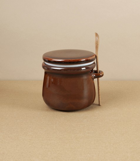 Stoneware Storage Jar with Wooden Spoon, Small, Brown