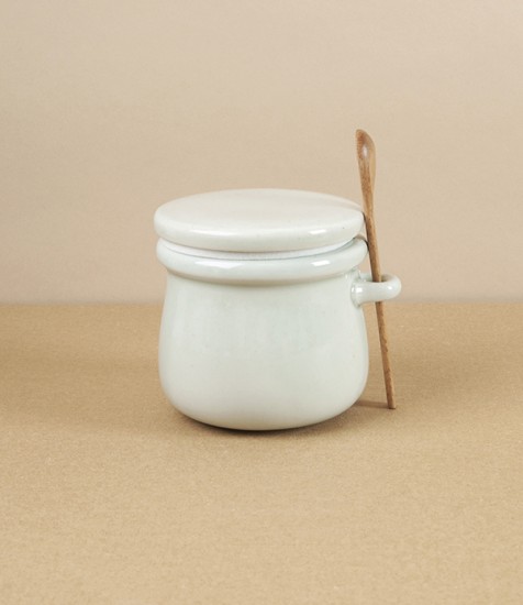 Stoneware Storage Jar with Wooden Spoon, Small, White