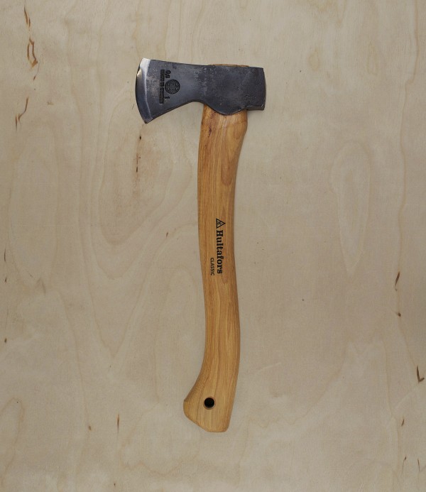 Hand forged trekking axe, hickory handle