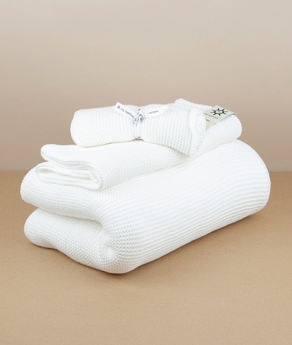 Knitted Organic Cotton Bath Towel, White